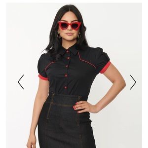 Unique vintage black and red accent blouse NWT!